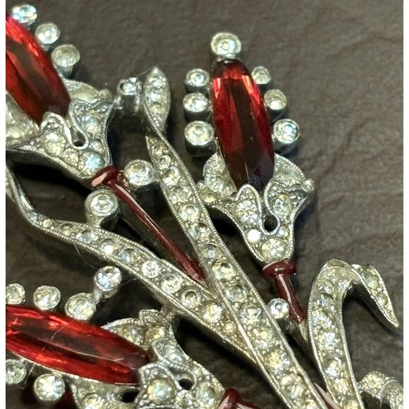 VTG 1941 Signed TRIFARI Krussman Fishel A. Spaney Floral Spray Enamel Brooch Pin - Picture 4 of 12